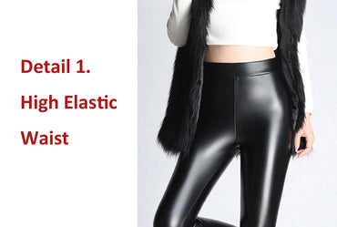 Soft PU Leather Women Velvet Pants