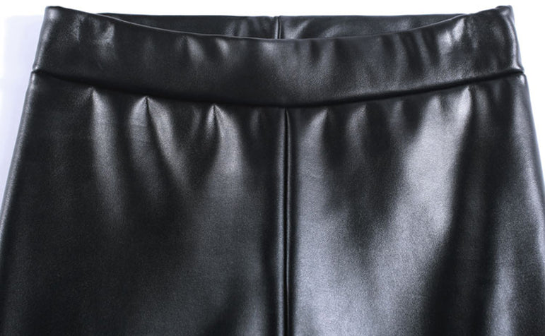 Soft PU Leather Women Velvet Pants