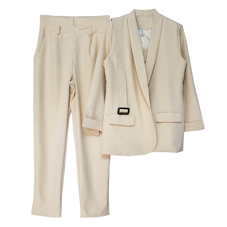 Office Ladies Solid Set Women Pants Suits