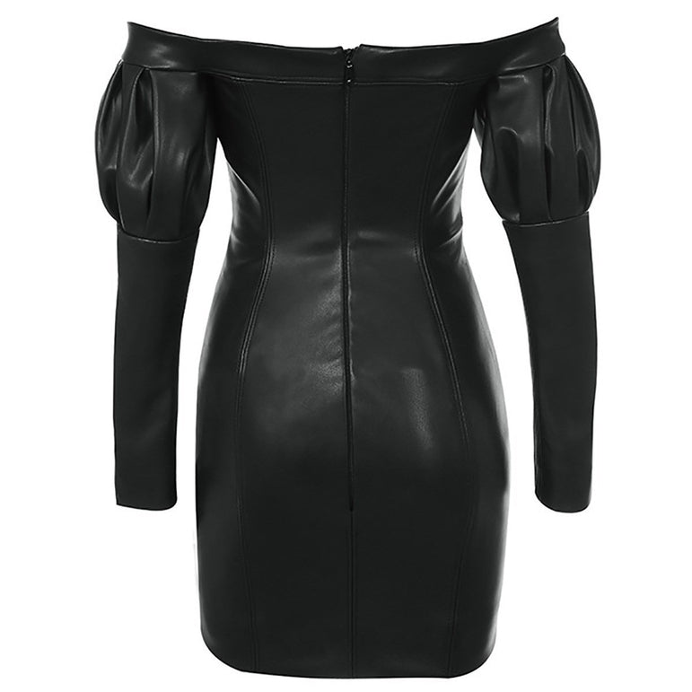 PU Leather Bodycon Sexy Long Sleeve Dress