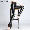 Soft PU Leather Women Velvet Pants