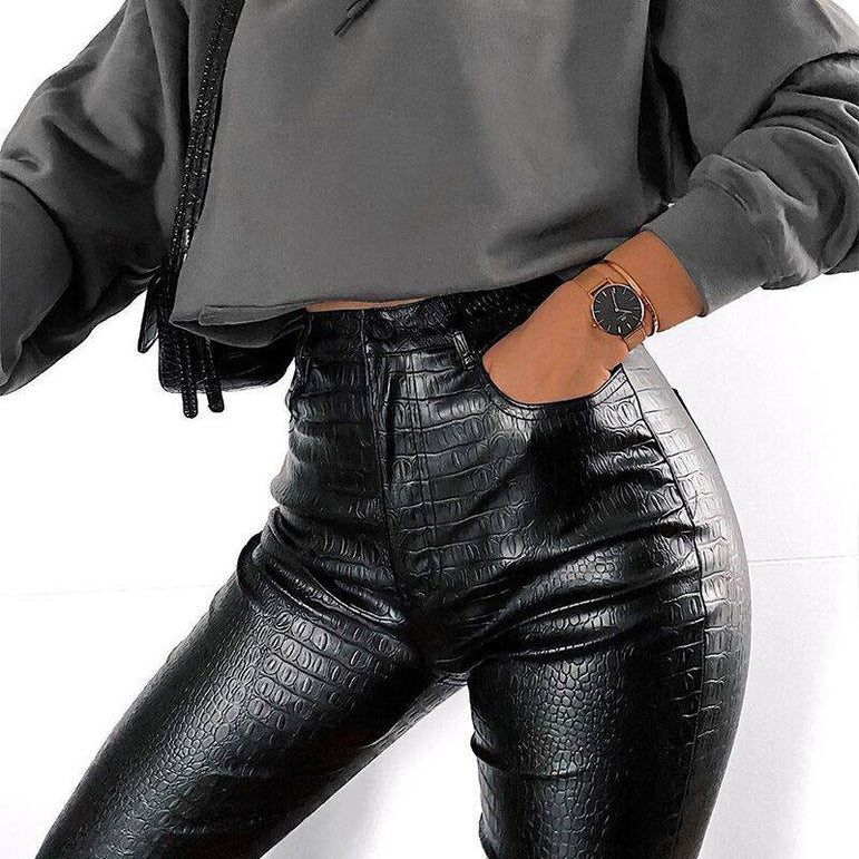 High Waist Pencil Faux Leather Pants