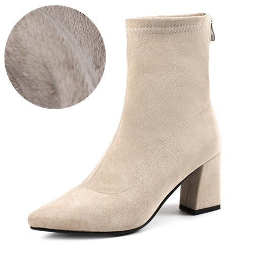 Ankle Elastic Sock Chunky High Heels Boots