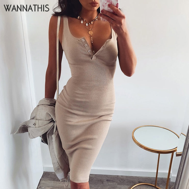 Knee-Length Elastic Sleeveless Bodycon Dress