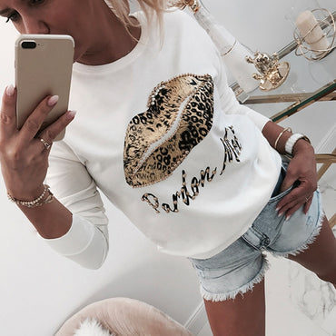 Lips Letter Printed Ladies Blouse