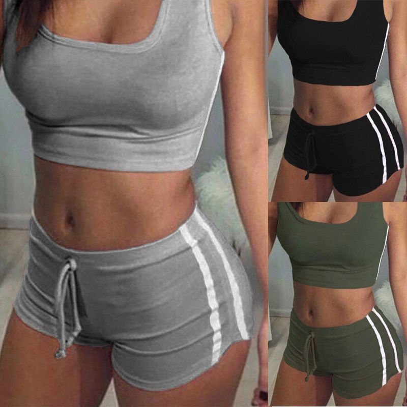 Sports Crop Top Shorts Two-piece Suit