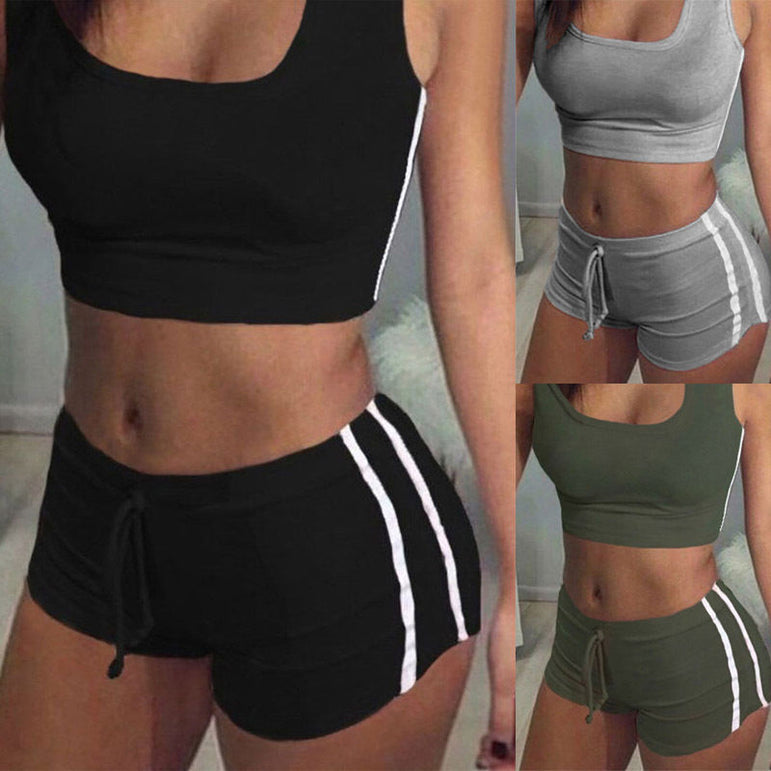 Sports Crop Top Shorts Two-piece Suit