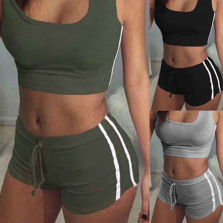 Sports Crop Top Shorts Two-piece Suit