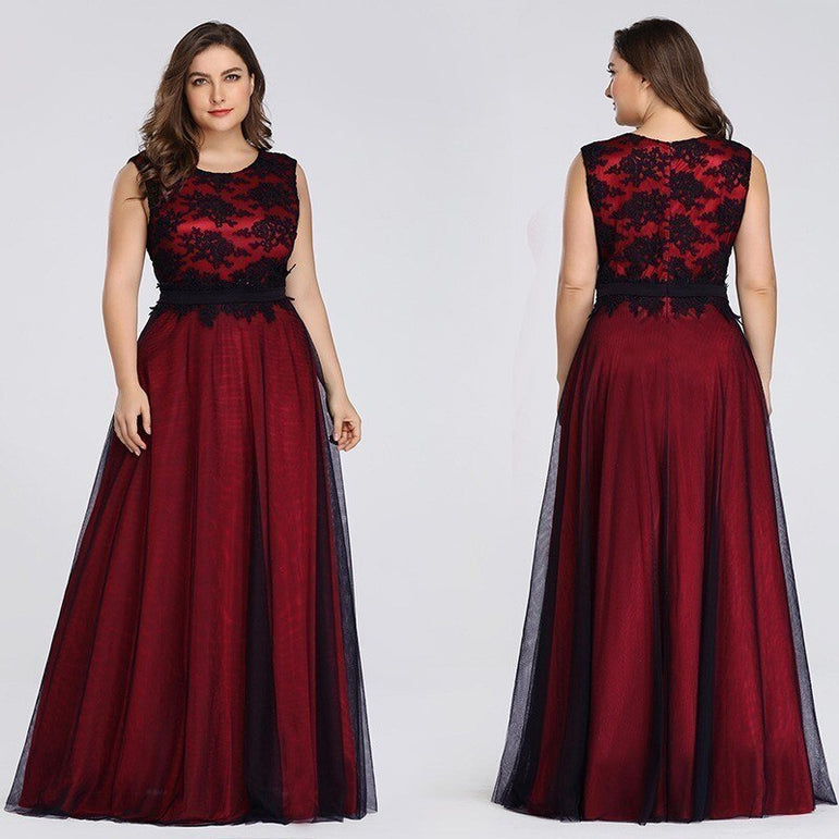 Plus Size Elegant Evening Burgundy Dress