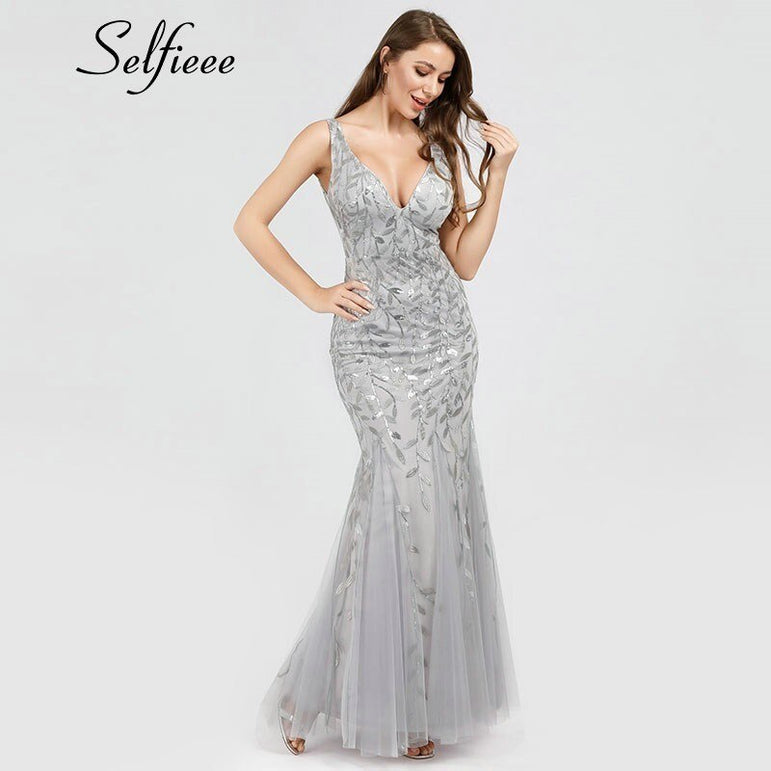 Elegant Women V-Neck Sparkle Mermaid Dresses