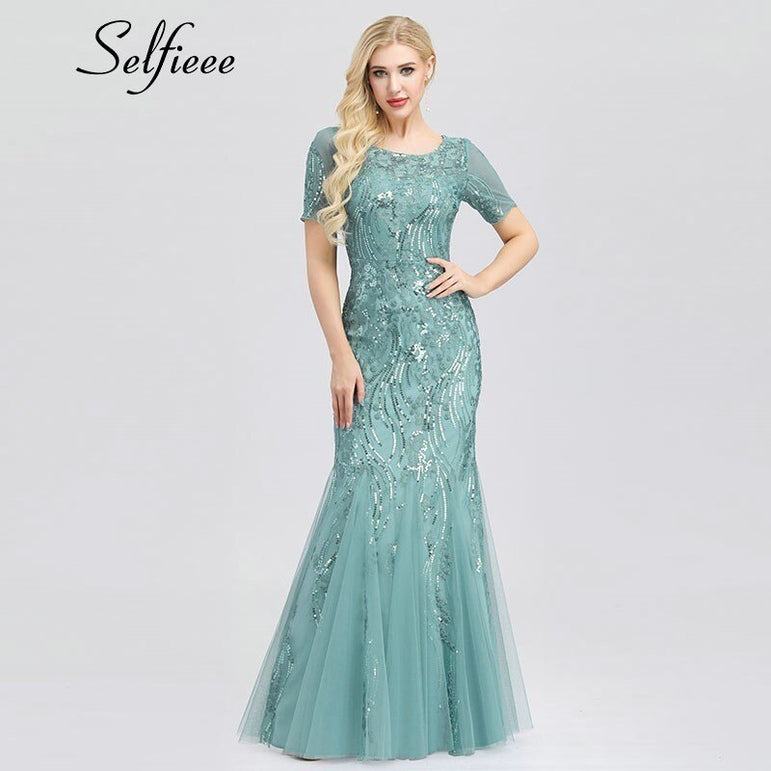 Elegant Women V-Neck Sparkle Mermaid Dresses