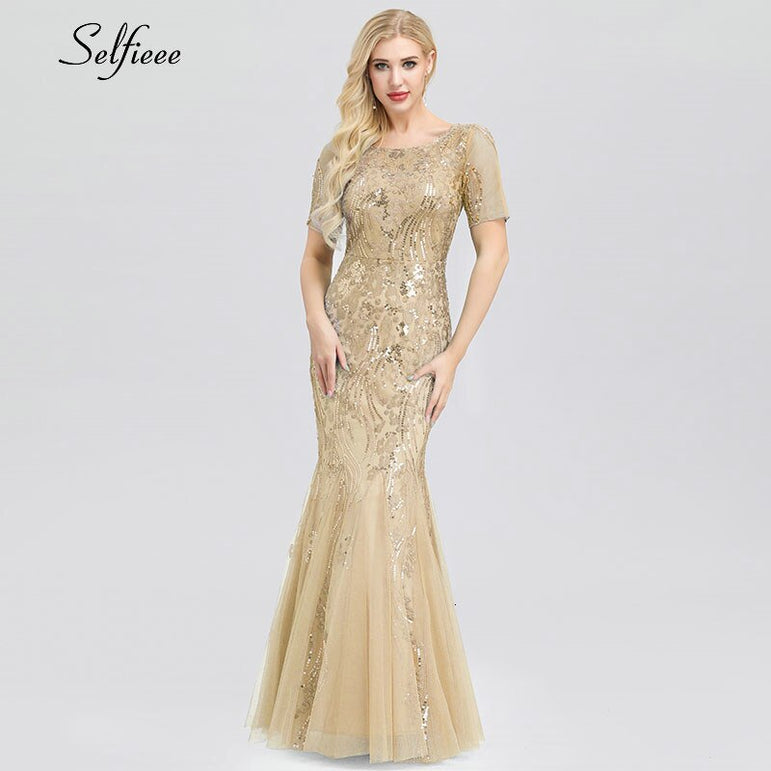 Elegant Women V-Neck Sparkle Mermaid Dresses