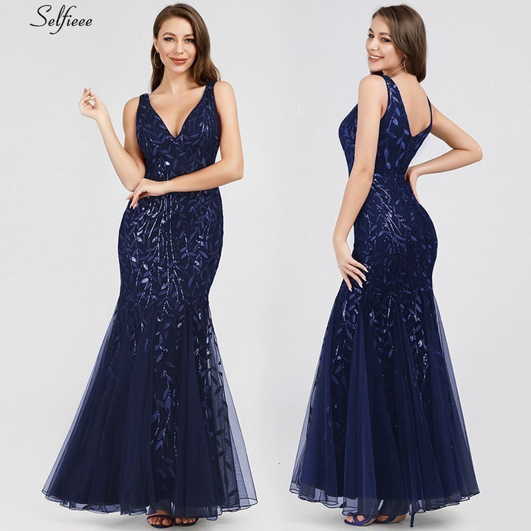 Elegant Women V-Neck Sparkle Mermaid Dresses