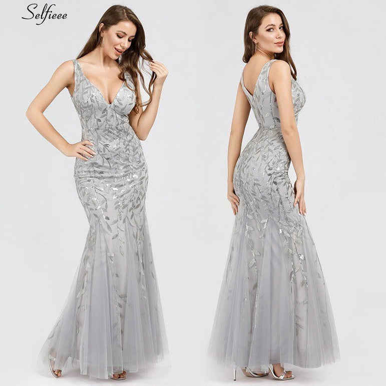 Elegant Women V-Neck Sparkle Mermaid Dresses