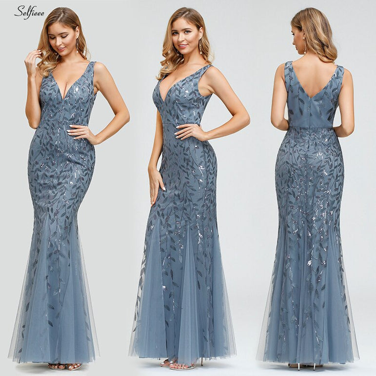 Elegant Women V-Neck Sparkle Mermaid Dresses