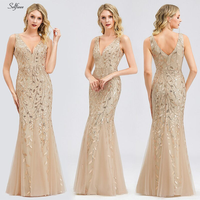 Elegant Women V-Neck Sparkle Mermaid Dresses