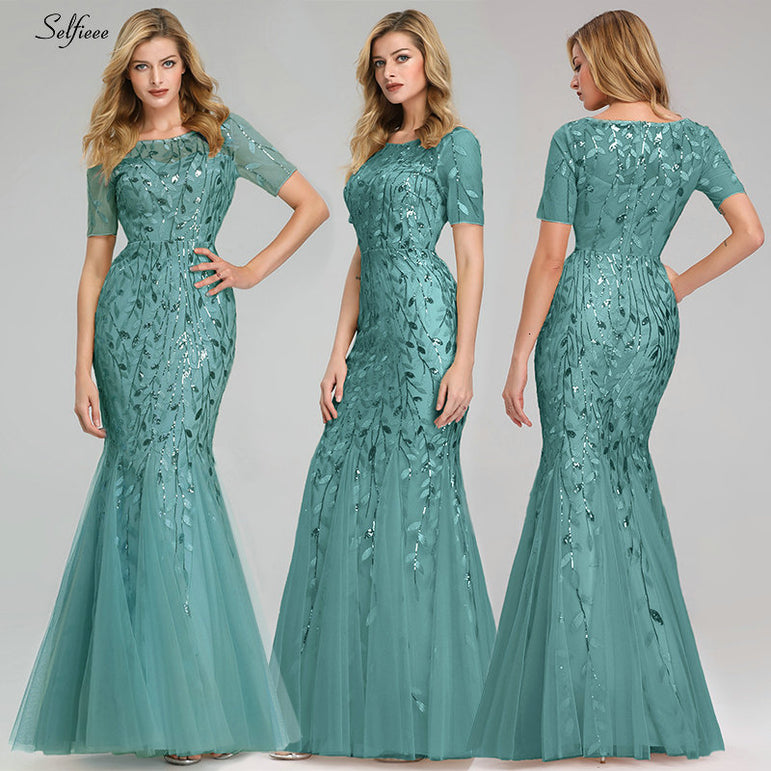 Elegant Women V-Neck Sparkle Mermaid Dresses