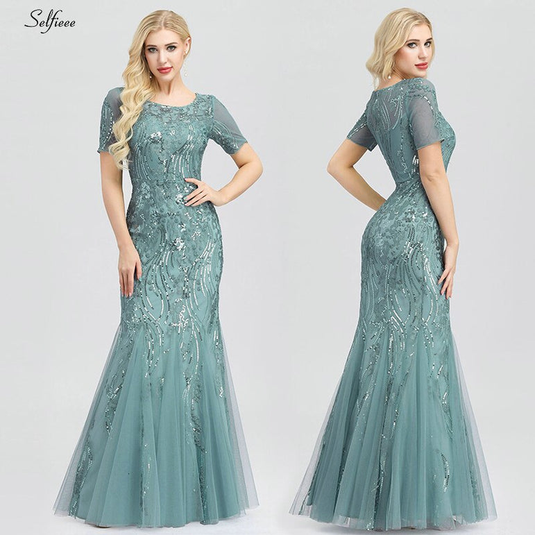 Elegant Women V-Neck Sparkle Mermaid Dresses