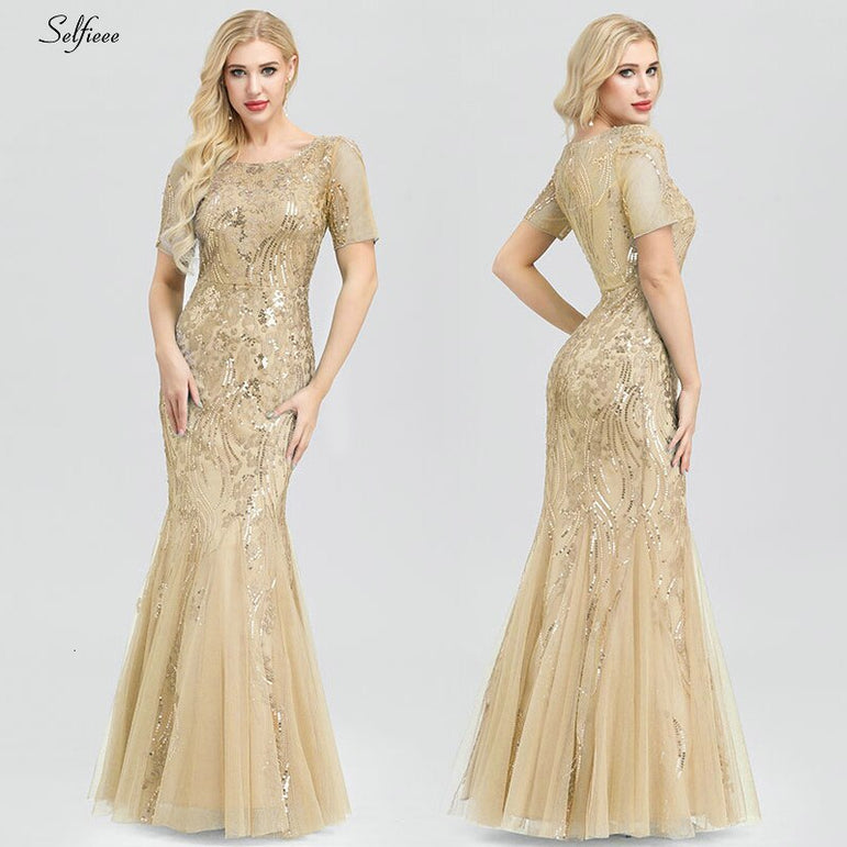 Elegant Women V-Neck Sparkle Mermaid Dresses