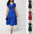 Elegant Women High Waist Plain Asymmetric Dress