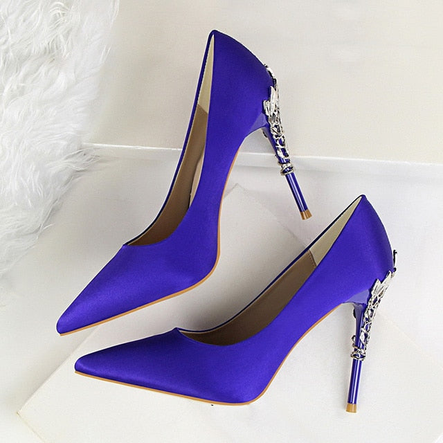 Metal Carved Heels Shoes Women Pumps