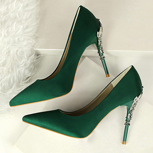 Metal Carved Heels Shoes Women Pumps