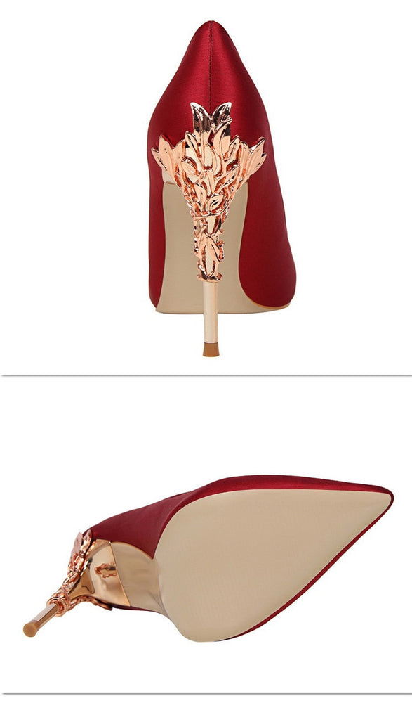 Metal Carved Heels Shoes Women Pumps