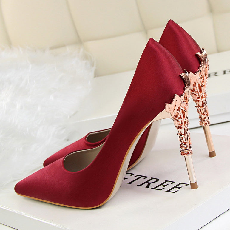 Metal Carved Heels Shoes Women Pumps