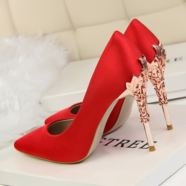 Metal Carved Heels Shoes Women Pumps