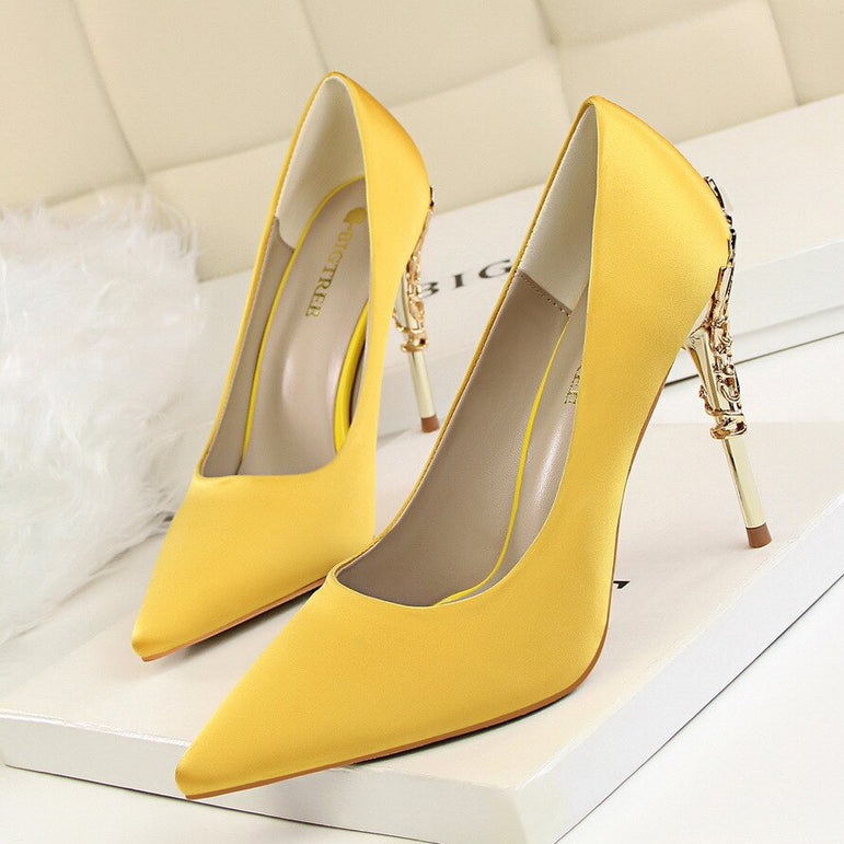 Metal Carved Heels Shoes Women Pumps