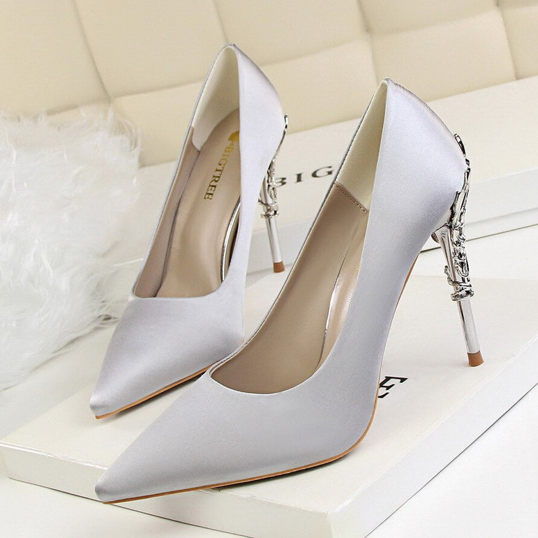 Metal Carved Heels Shoes Women Pumps