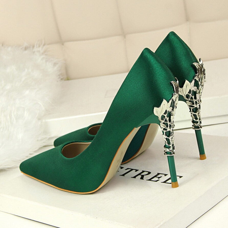 Metal Carved Heels Shoes Women Pumps