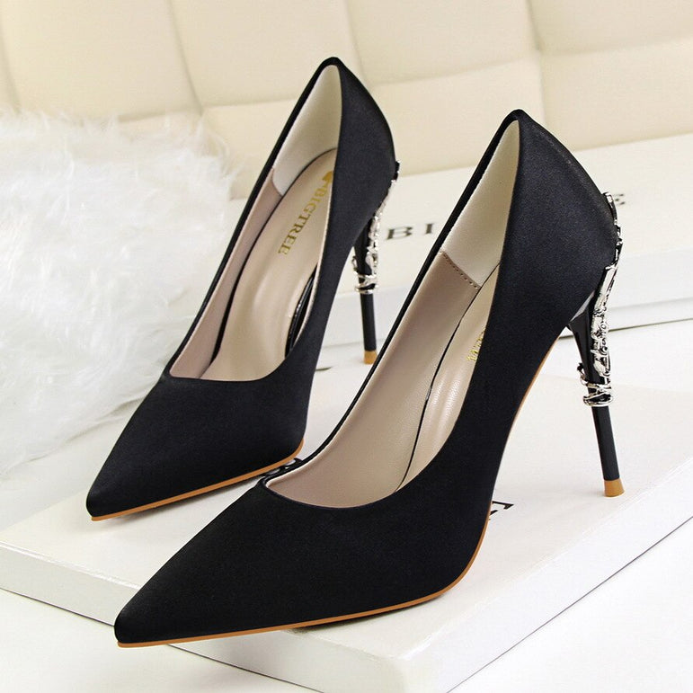 Metal Carved Heels Shoes Women Pumps