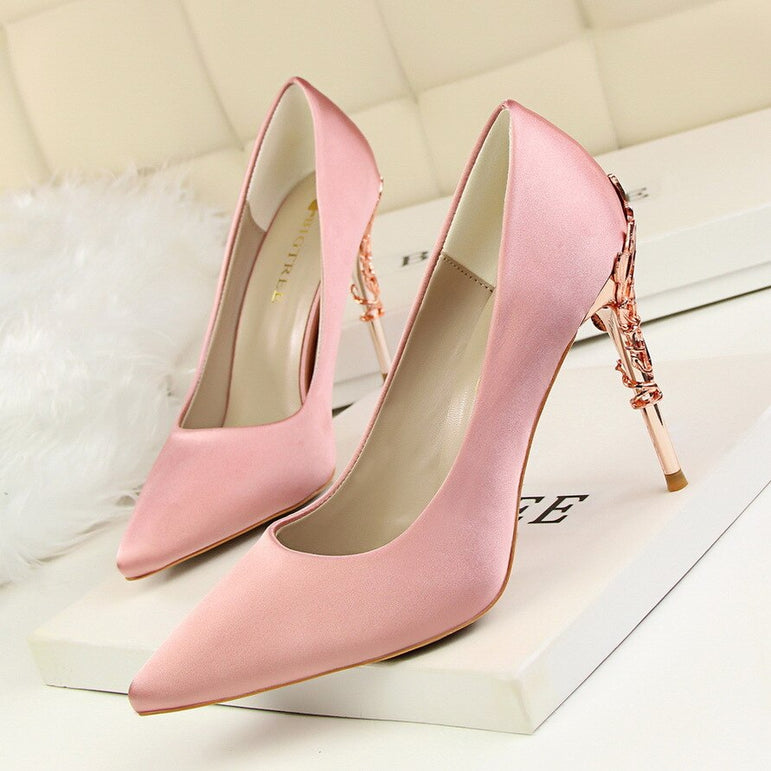 Metal Carved Heels Shoes Women Pumps