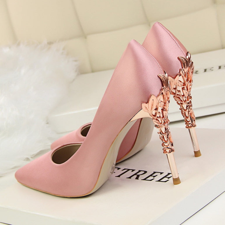 Metal Carved Heels Shoes Women Pumps