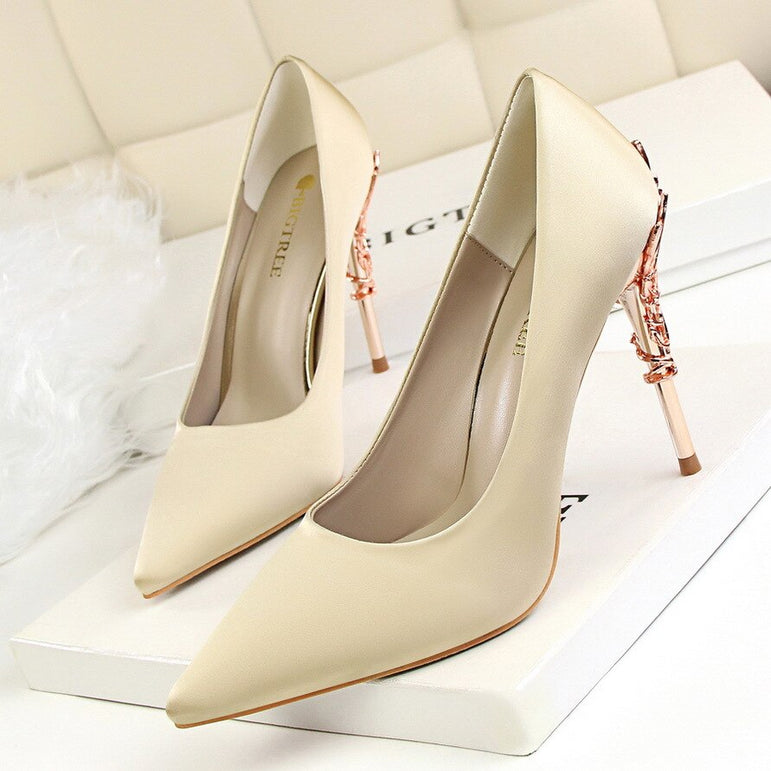 Metal Carved Heels Shoes Women Pumps