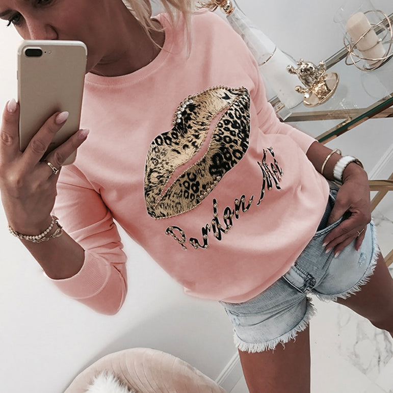 Lips Letter Printed Ladies Blouse