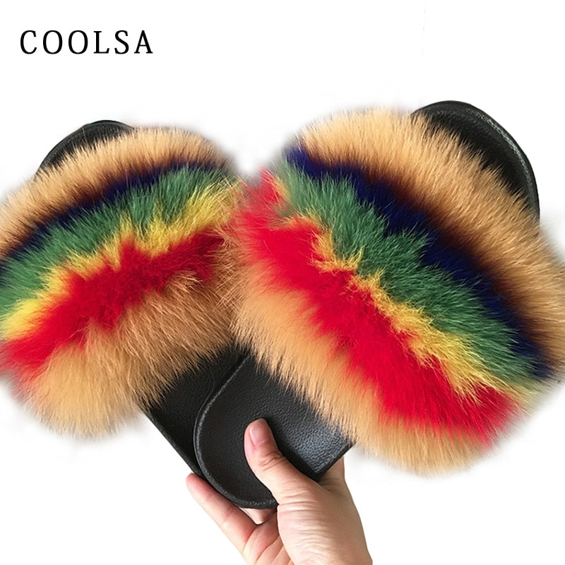 Women Warm Fox Fur Flip Flop