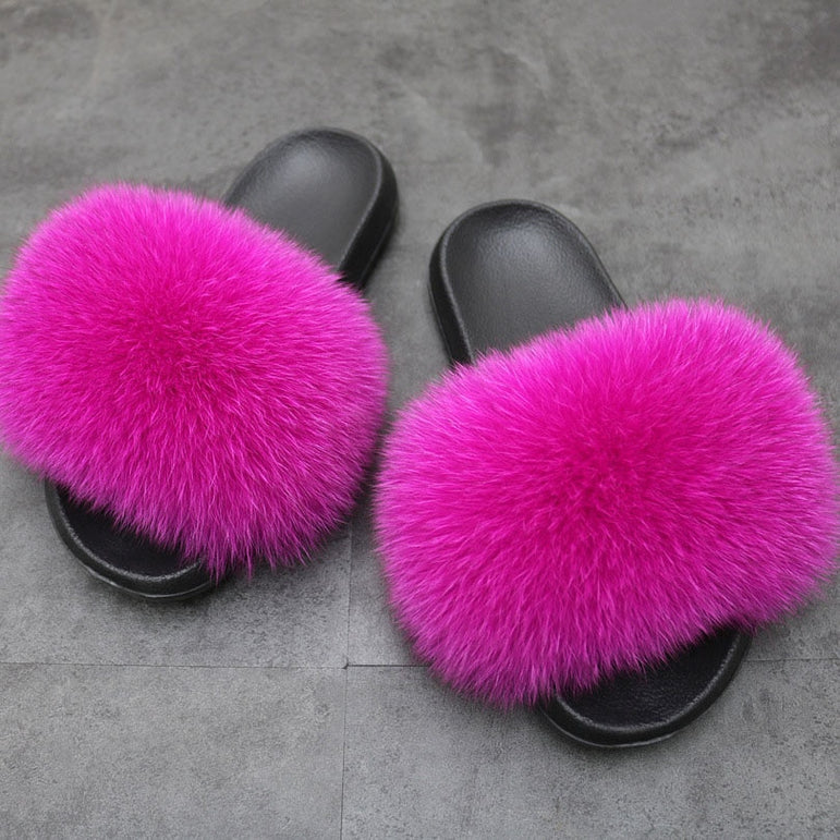 Women Warm Fox Fur Flip Flop