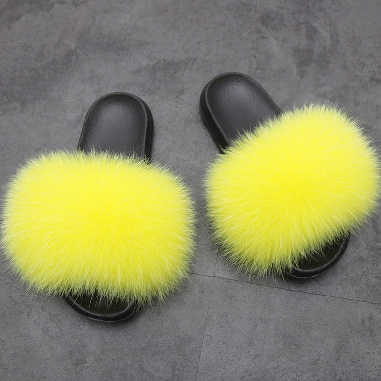 Women Warm Fox Fur Flip Flop