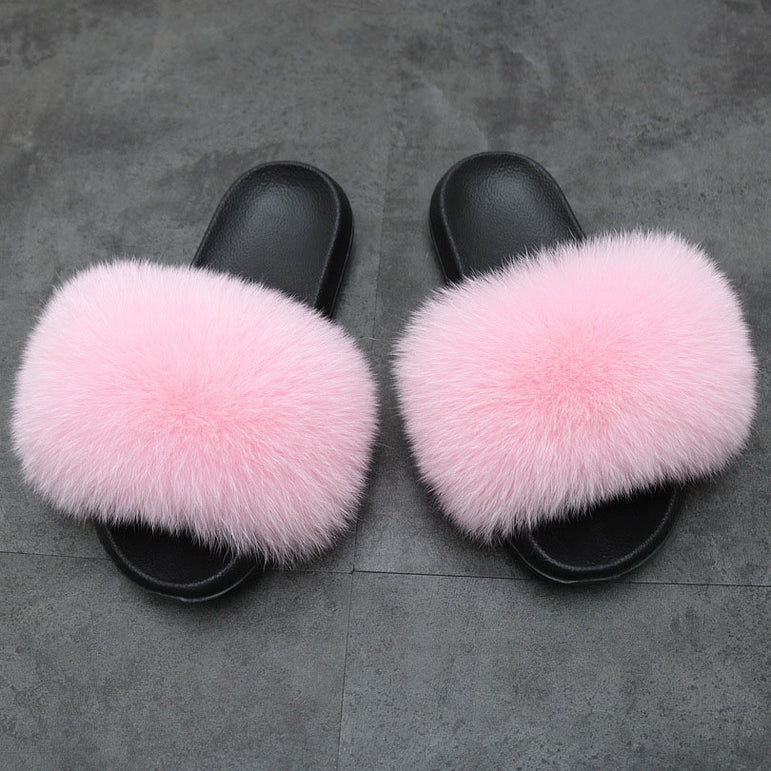 Women Warm Fox Fur Flip Flop