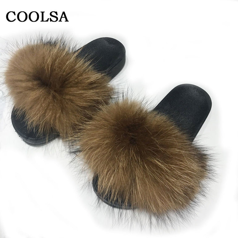 Women Warm Fox Fur Flip Flop