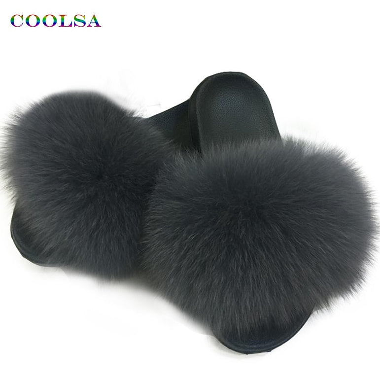 Women Warm Fox Fur Flip Flop