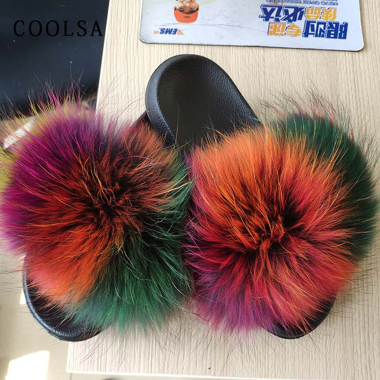 Women Warm Fox Fur Flip Flop