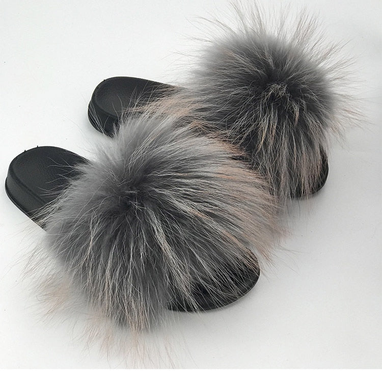 Women Warm Fox Fur Flip Flop