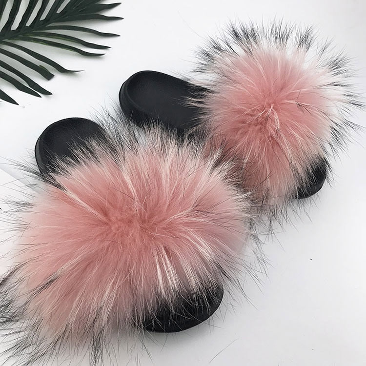 Women Warm Fox Fur Flip Flop