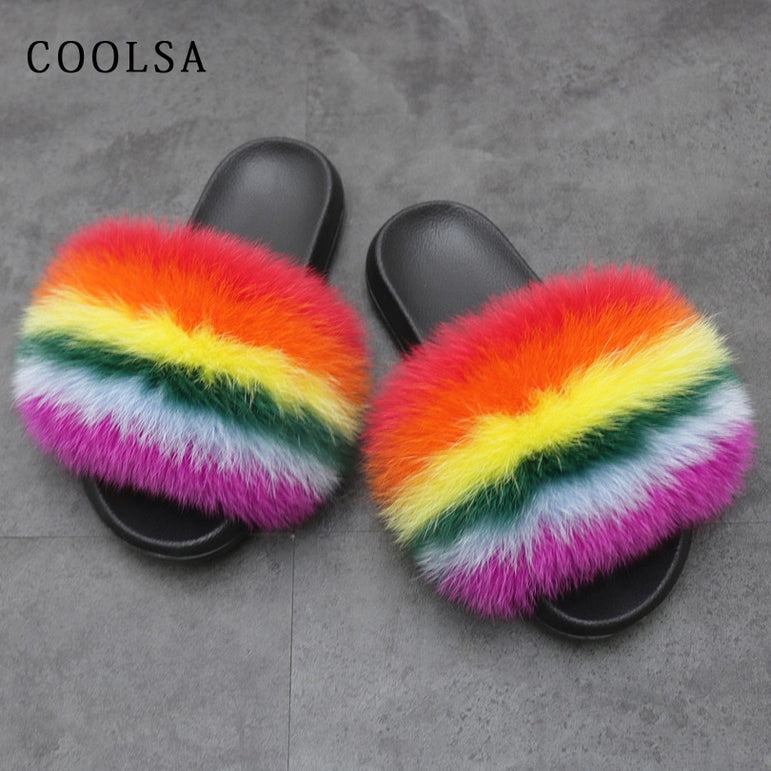 Women Warm Fox Fur Flip Flop