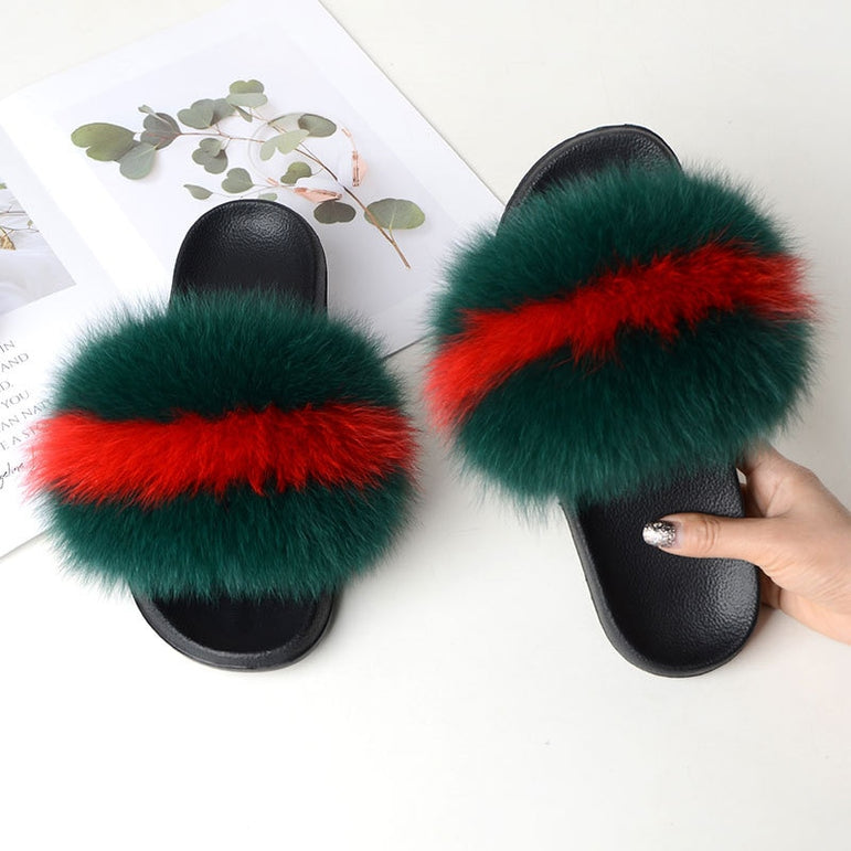 Women Warm Fox Fur Flip Flop