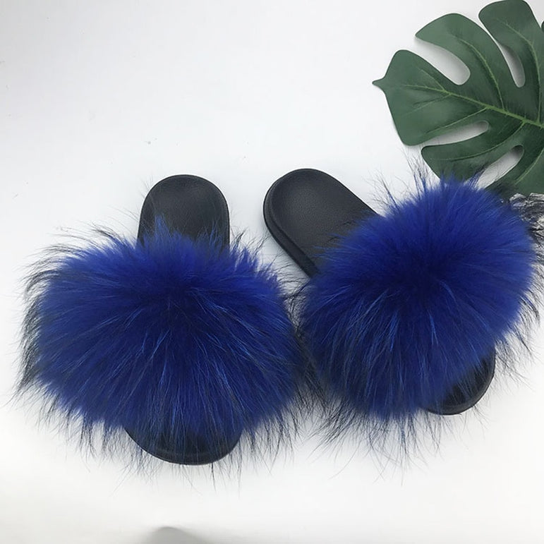 Women Warm Fox Fur Flip Flop