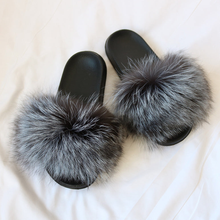 Women Warm Fox Fur Flip Flop